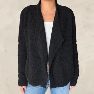 Ann Taylor LOFT Black Drapey Fleece-like Textured Open Wool Cardigan size medium